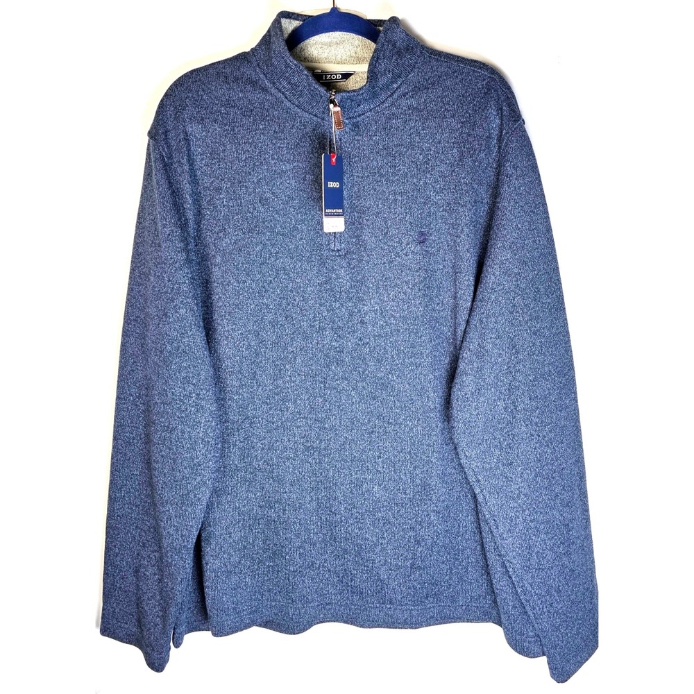 IZOD Mens Advantage‎ Performance Quarter Zip Pullover Blue Heather 45GK210 XL